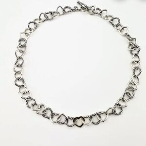 Vintage David Yurman Sterling Silver & 18K Yellow Gold Heart Link Neckl…
